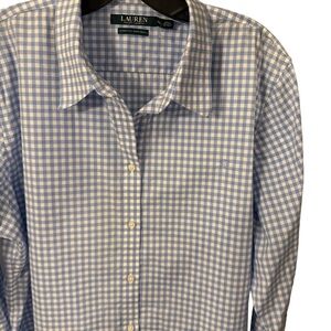 Lauren Ralph Lauren Women's Blue & White Checked Blouse 3/4 Sleeve XXL